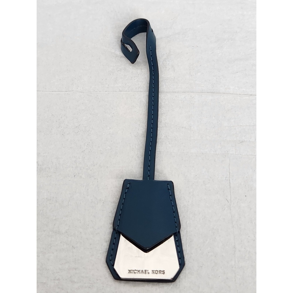 MICHAEL KORS Blue Turquoise Bag Charm Keychain Hang Tag Fob Hangtag Silver Purse